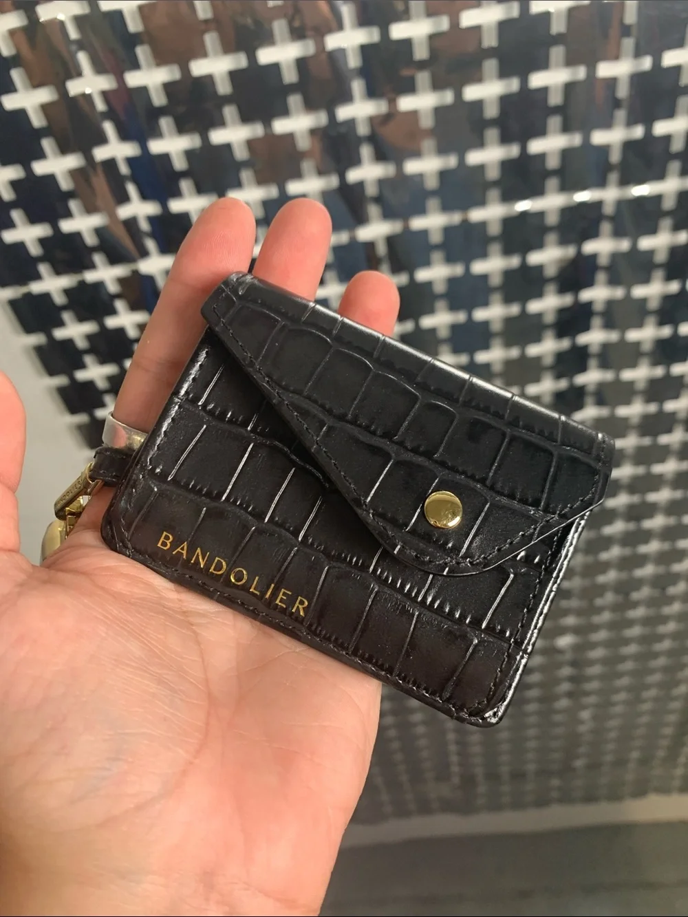 Bandolier Black Croc-Embossed iPhone 15 Pro Case with Gold Hardware